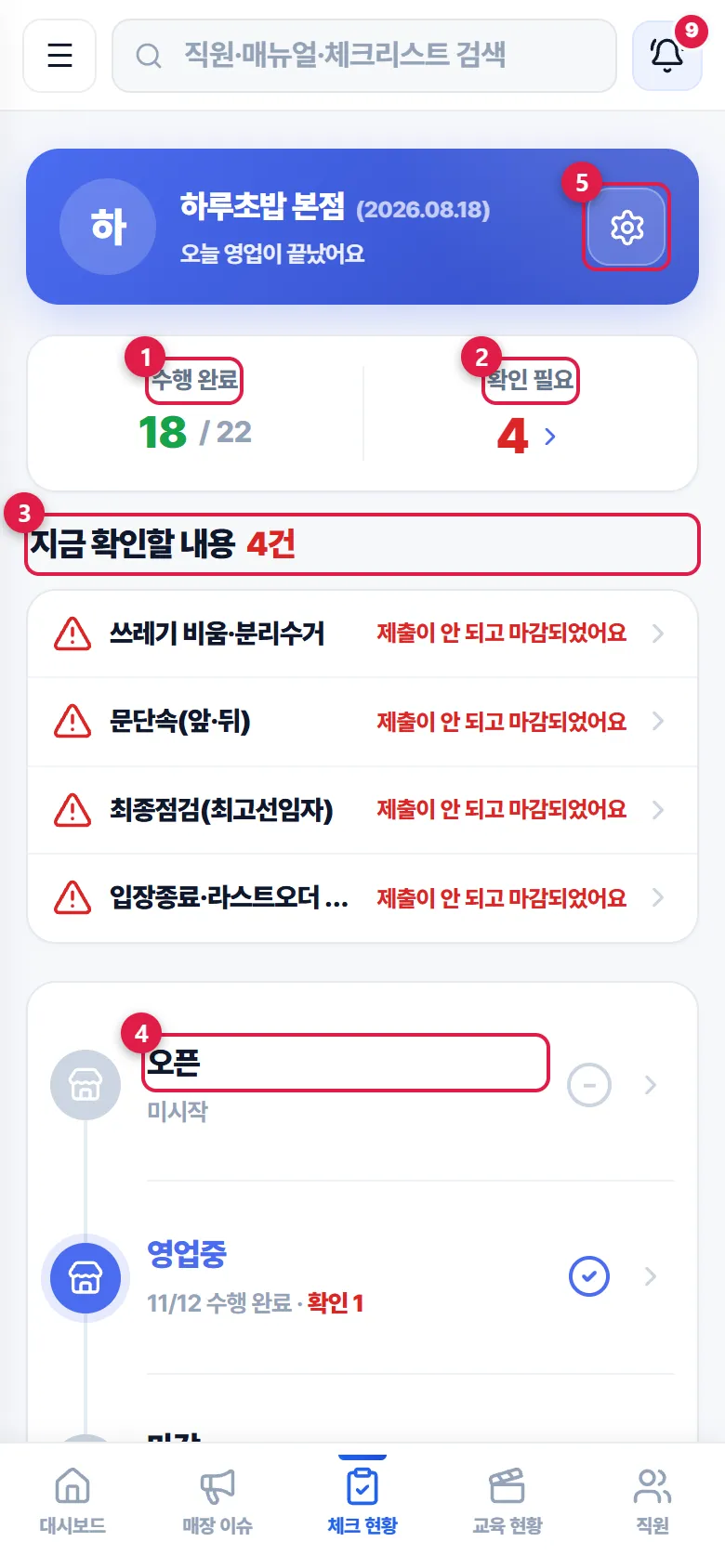 체크리스트 현황 화면 캡처